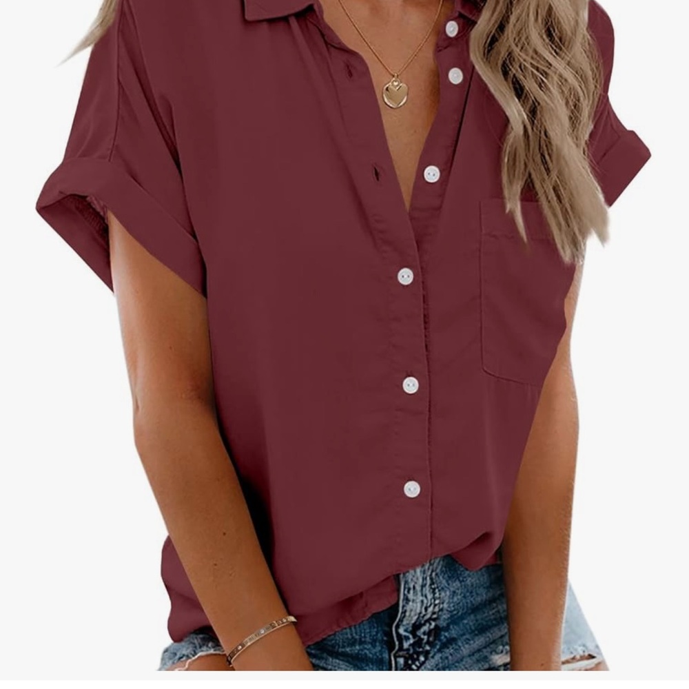 Women's Bean Red Button-Up Blouse